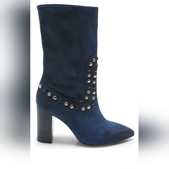 Western Chic Free People Blue Suede Studded Boots - Picture 3 of 8